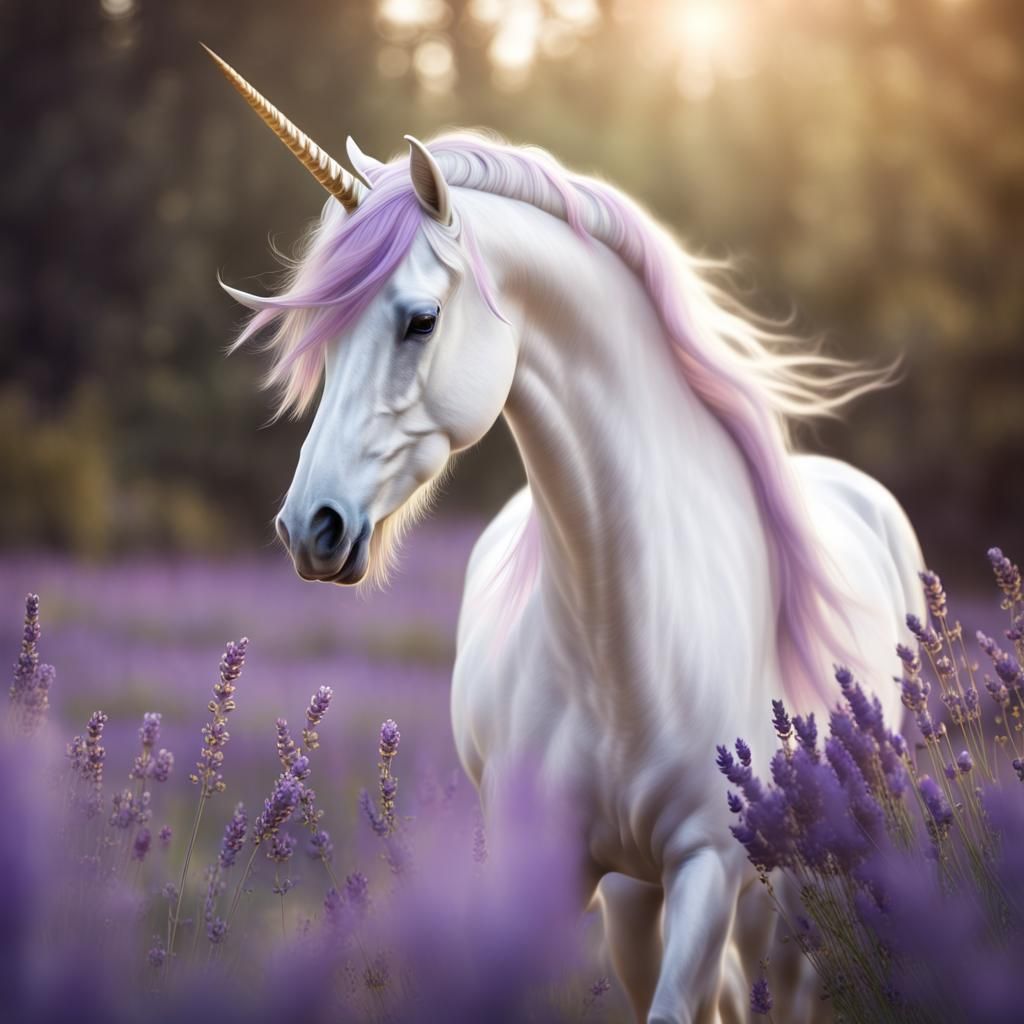 Lavender Maned Unicorn Stallion in Hyperreal Detail