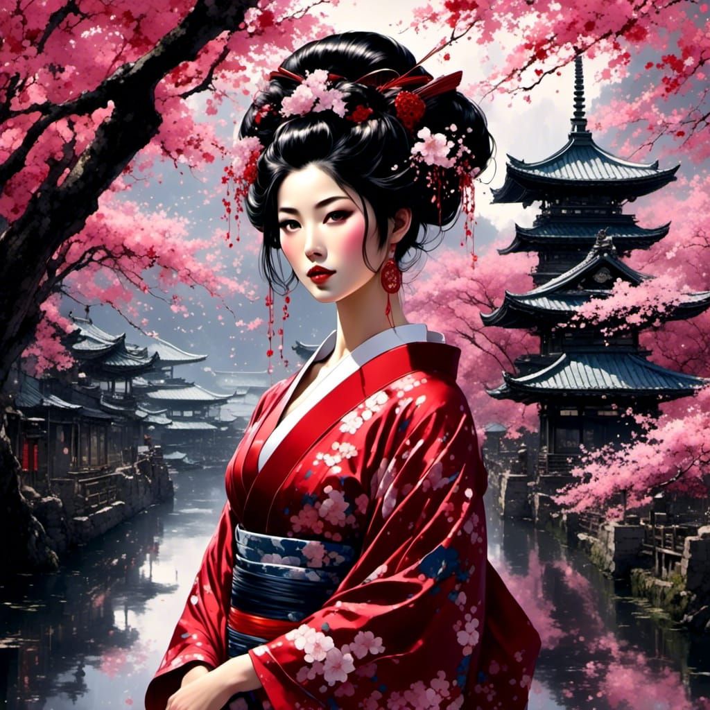 Geisha Portrait in Traditional Japanese Style