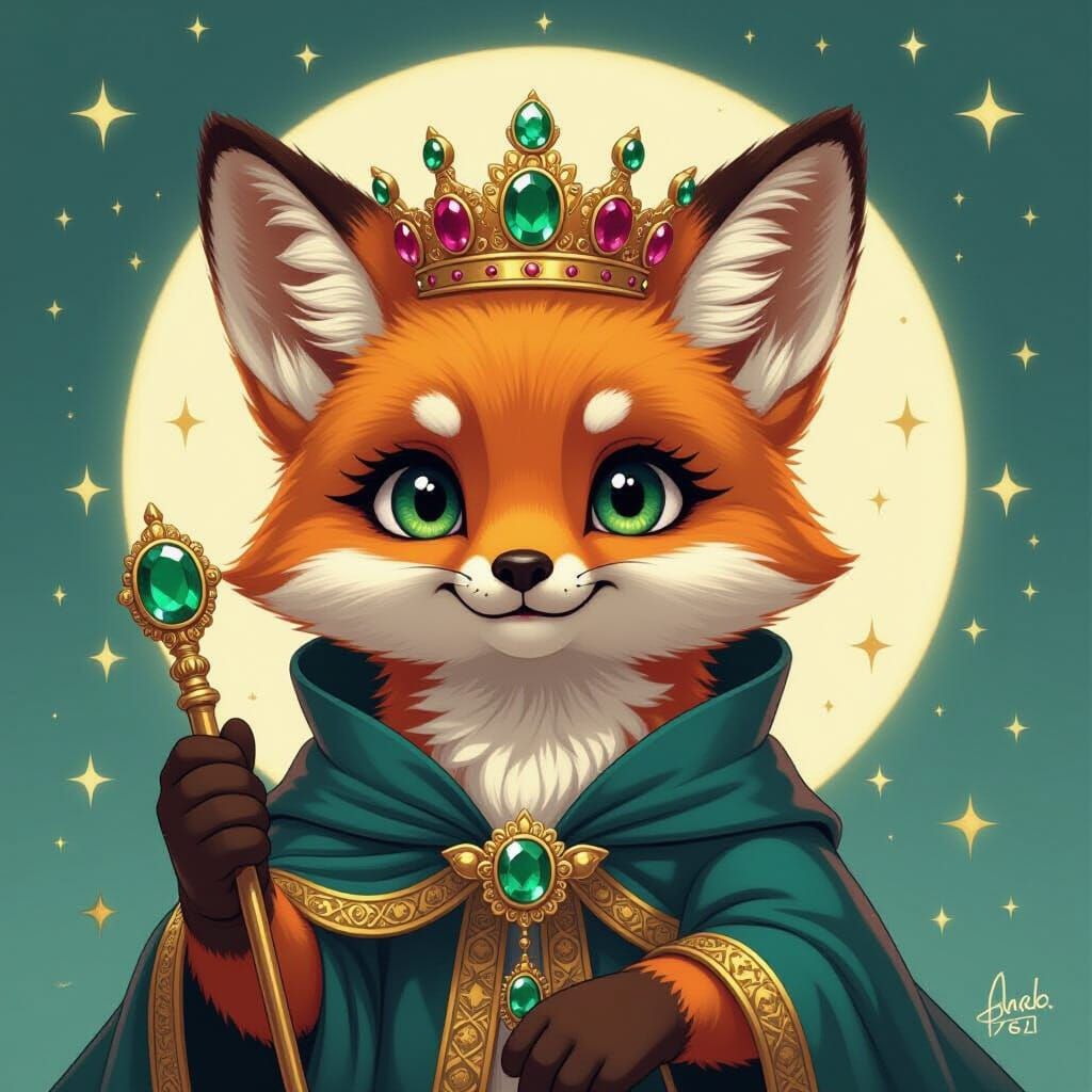 Fox Prince Portrait in Naive Art Style