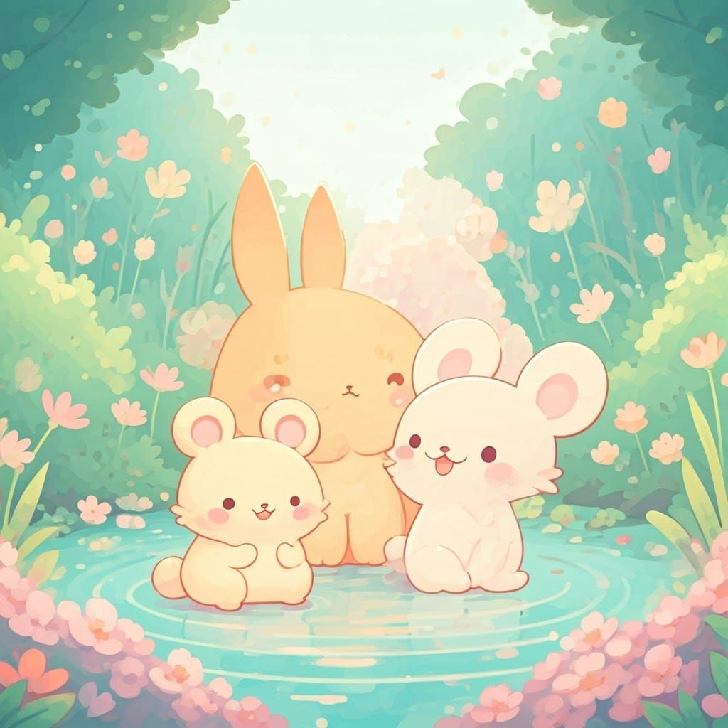 Whimsical Pastel Animals in Kawaii Style