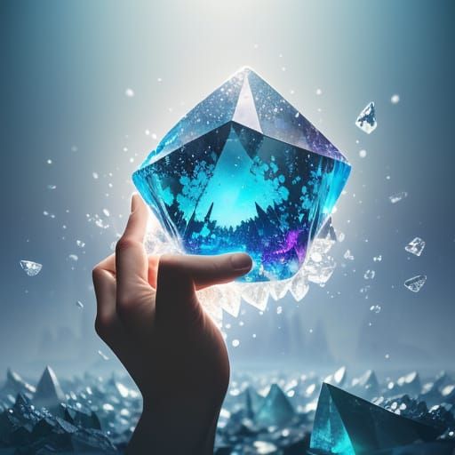 Woman Touches Crystal: Hyperrealistic Concept Art