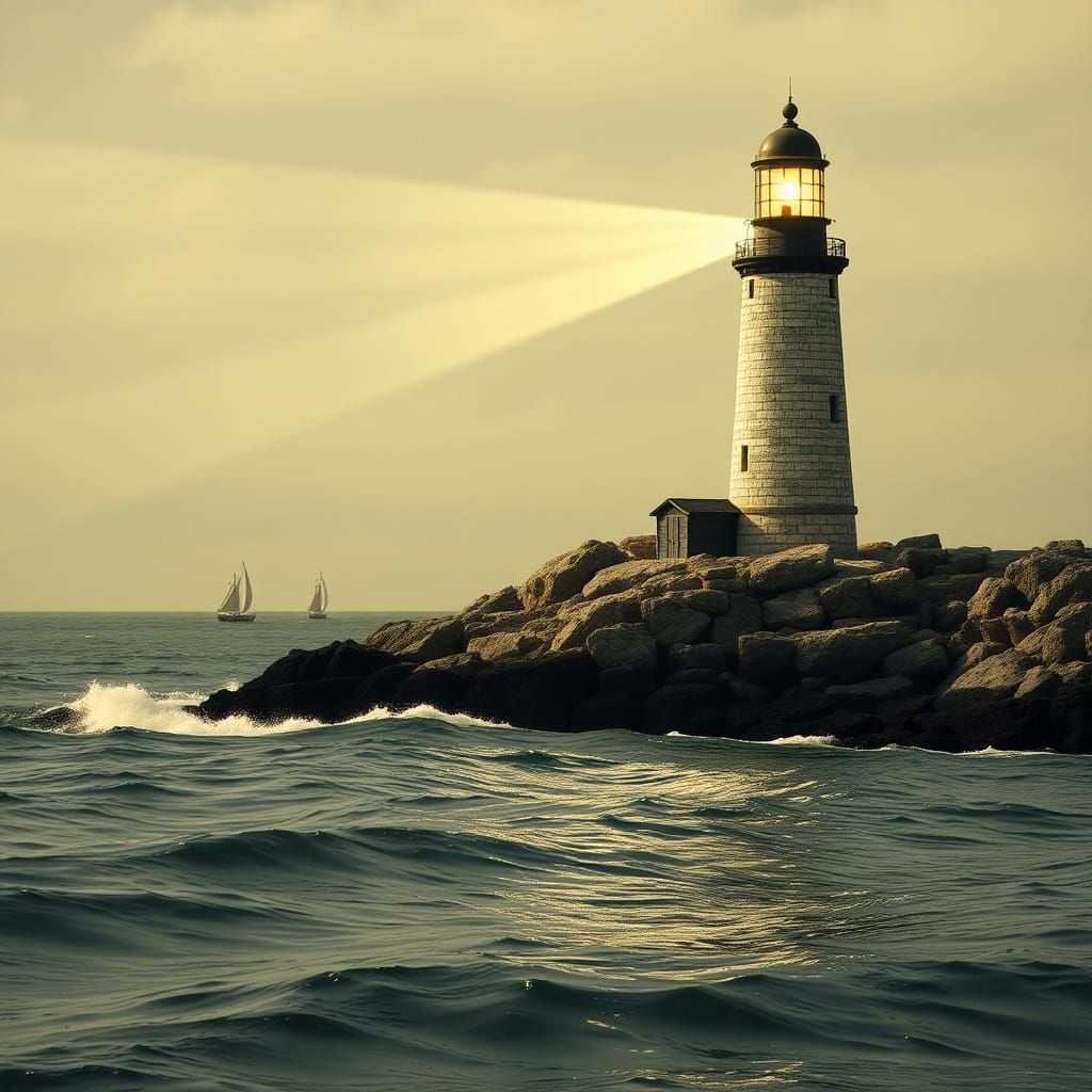 Lighthouse Projecting Vintage Movie onto the Sea