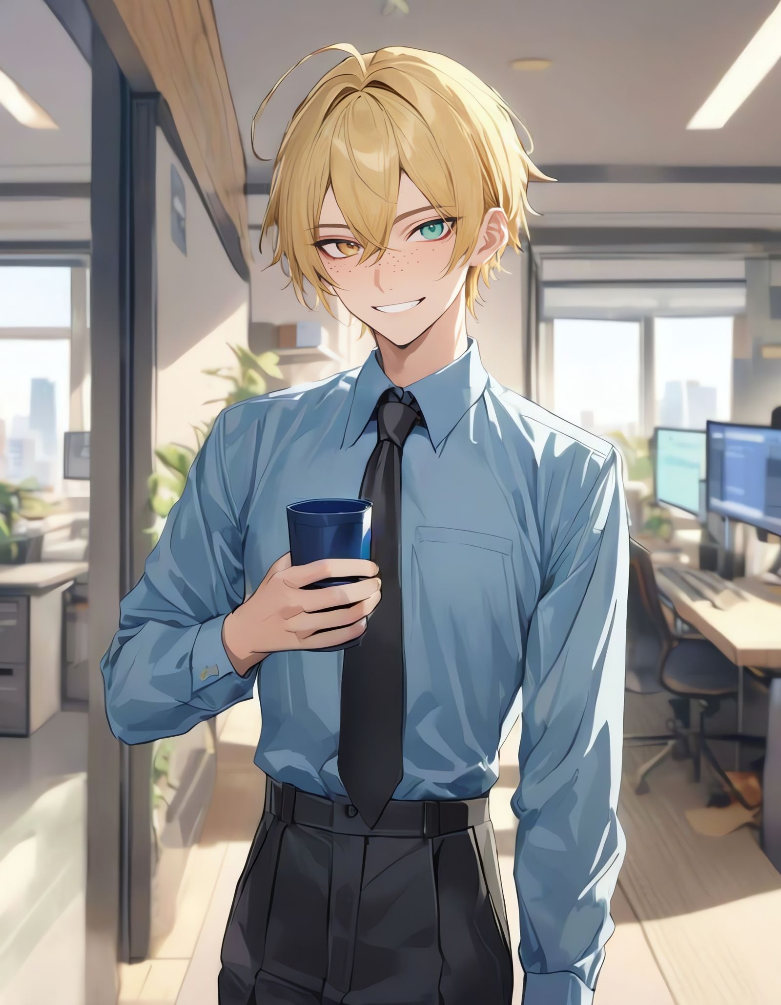 Bishounen with Heterochromia in Office