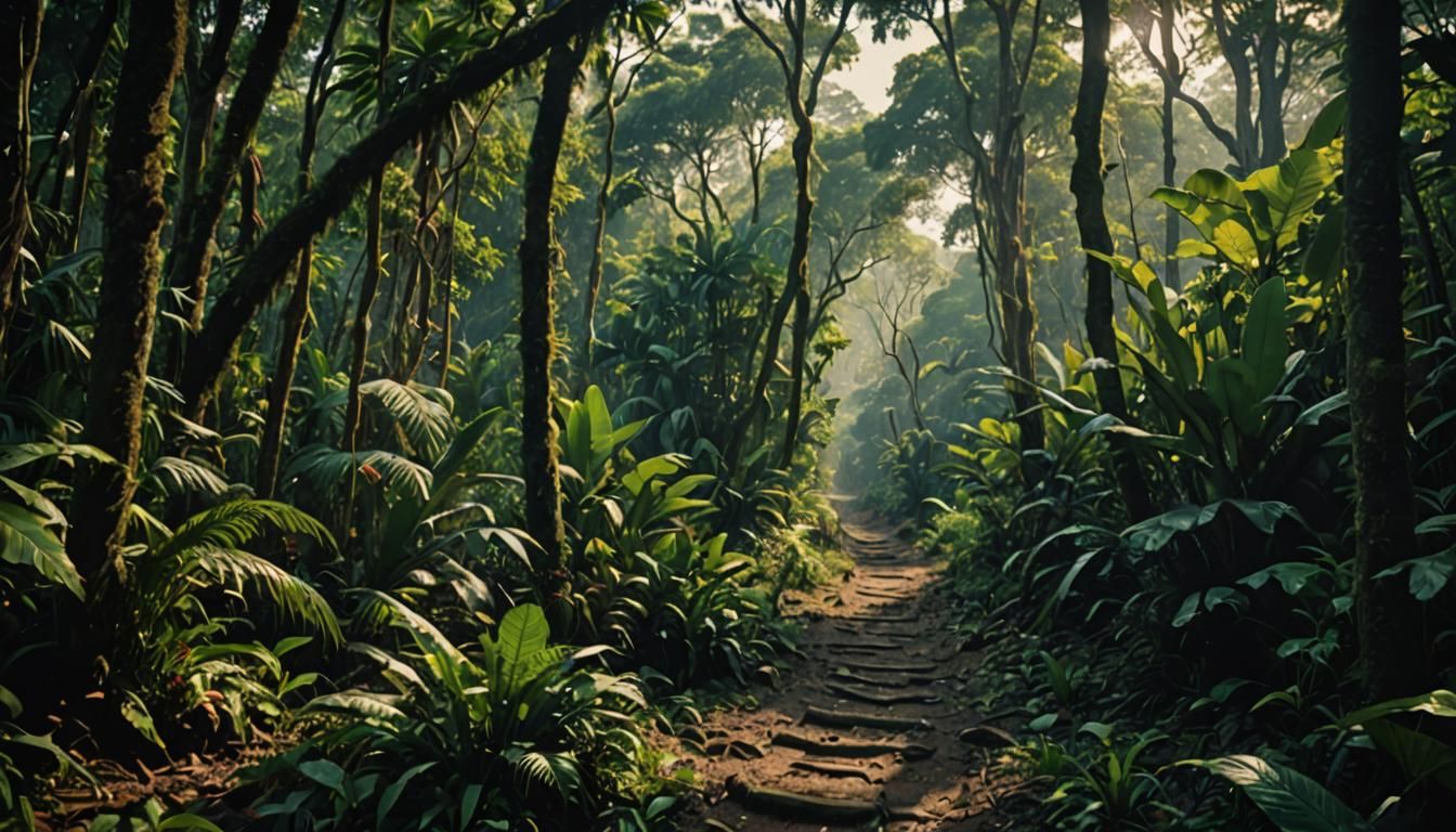 Cinematic Jungle Path Film Still
