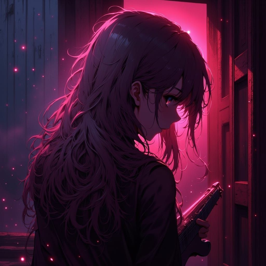 80s Anime Singer Silhouette in Moody Cinematic Scene