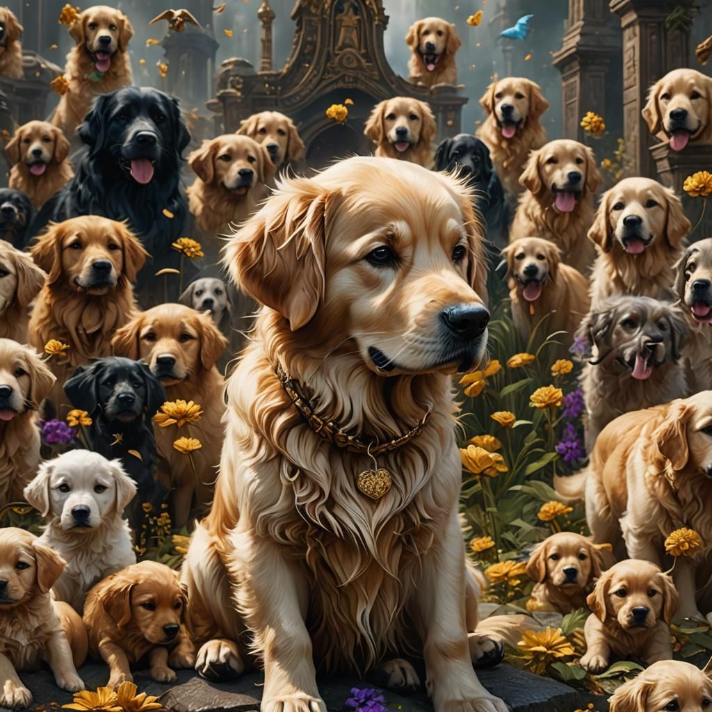 Golden Retriever with Sunglasses: Detailed Matte Painting