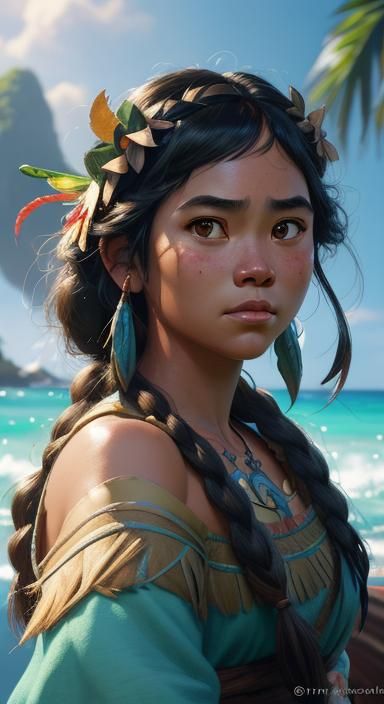 Moana Ghibli Tennis Portrait in Hyperdetailed Style