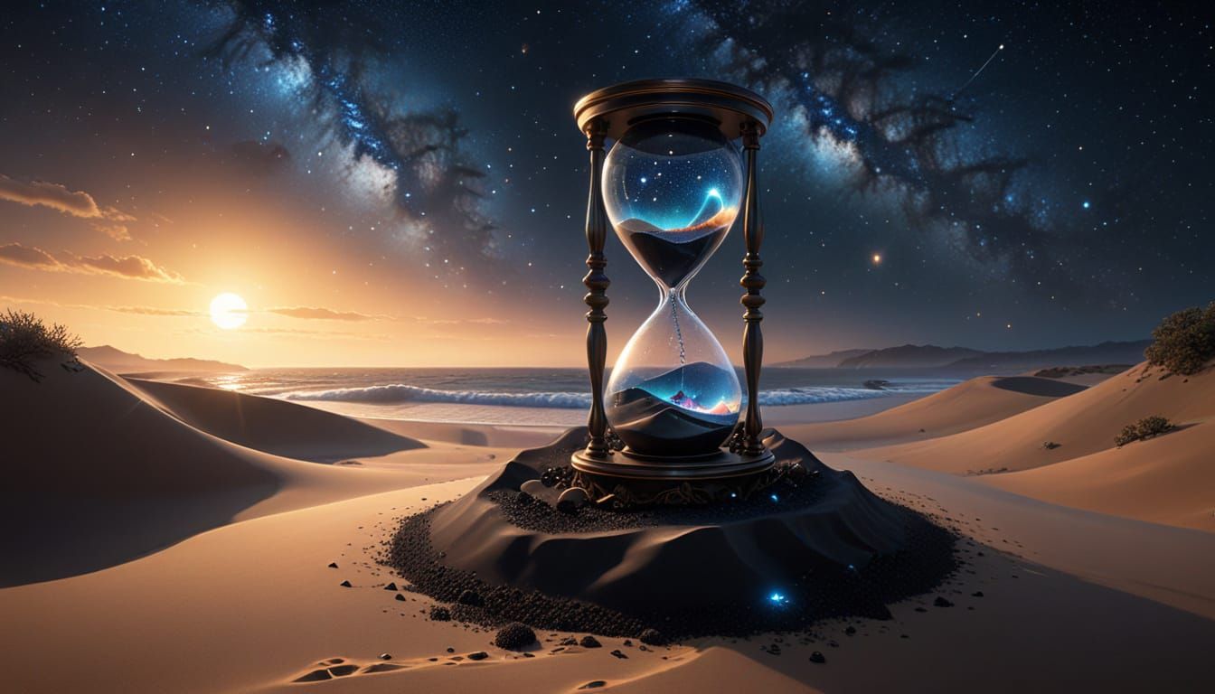 Ethereal Hourglass in Cosmic Night Sky