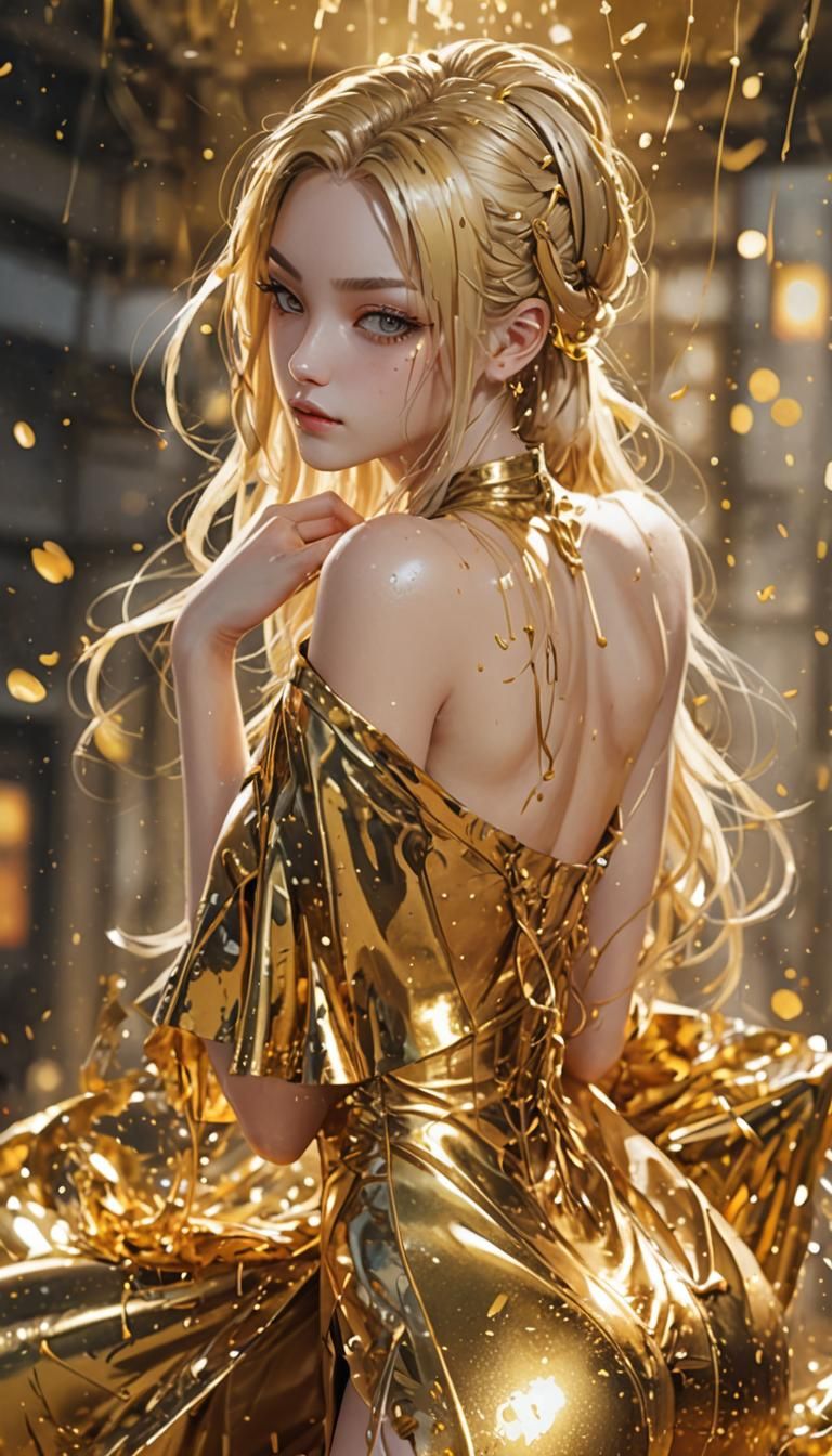 Anime-Style Woman with Golden Accents