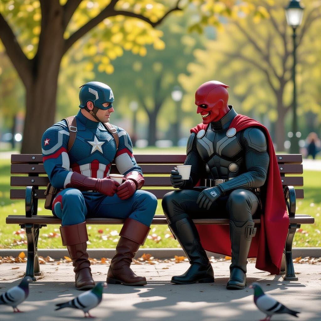 Captain America & Red Skull Share Awkward Tips in Sunny Park