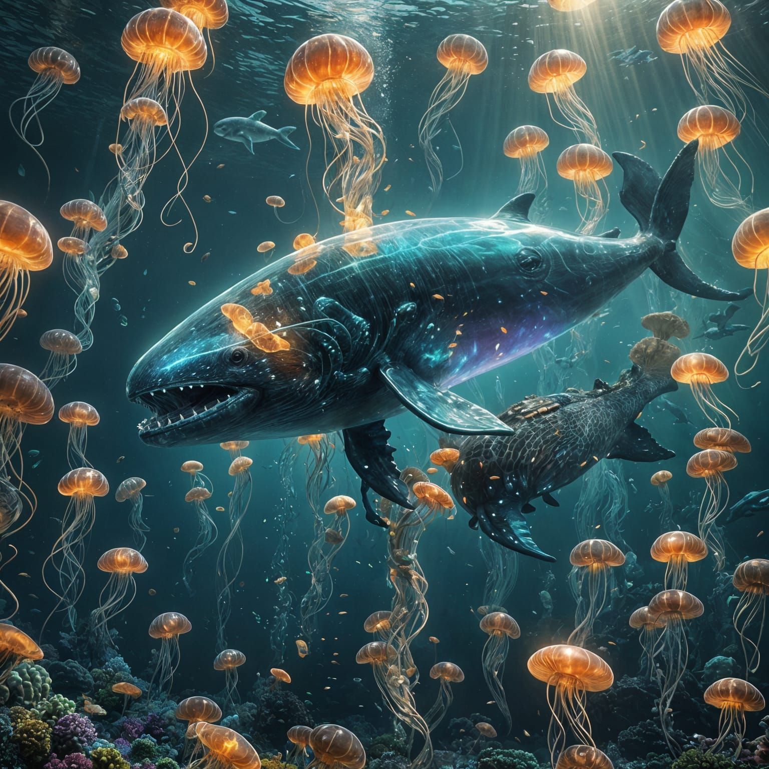 Glowing Glass Whale in Ocean Fantasy Art