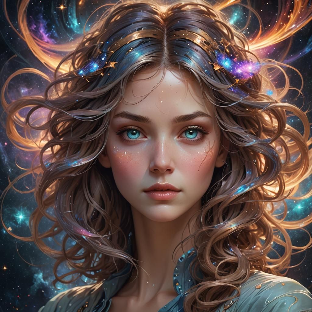 Galactic Woman: Ethereal Portrait in a Detailed Digital Art ...