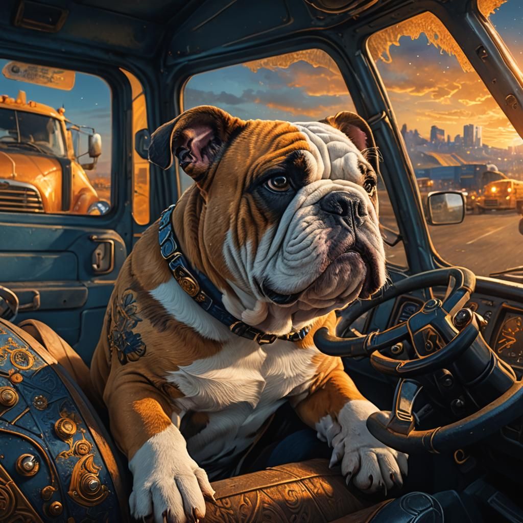 Bulldog Steers Semi-Truck: Detailed Fantasy Concept Art