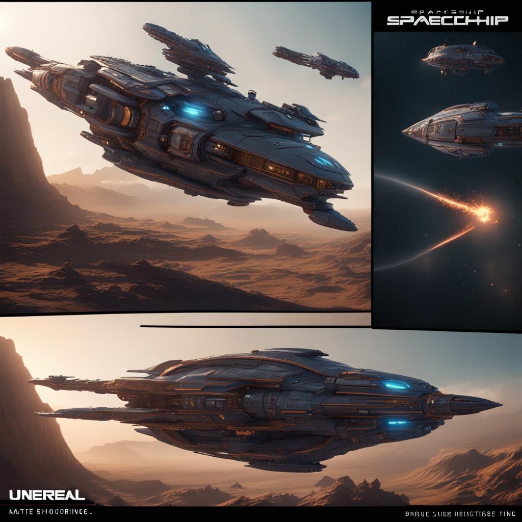 Detailed Spaceship in Fantastical Matte Painting Style