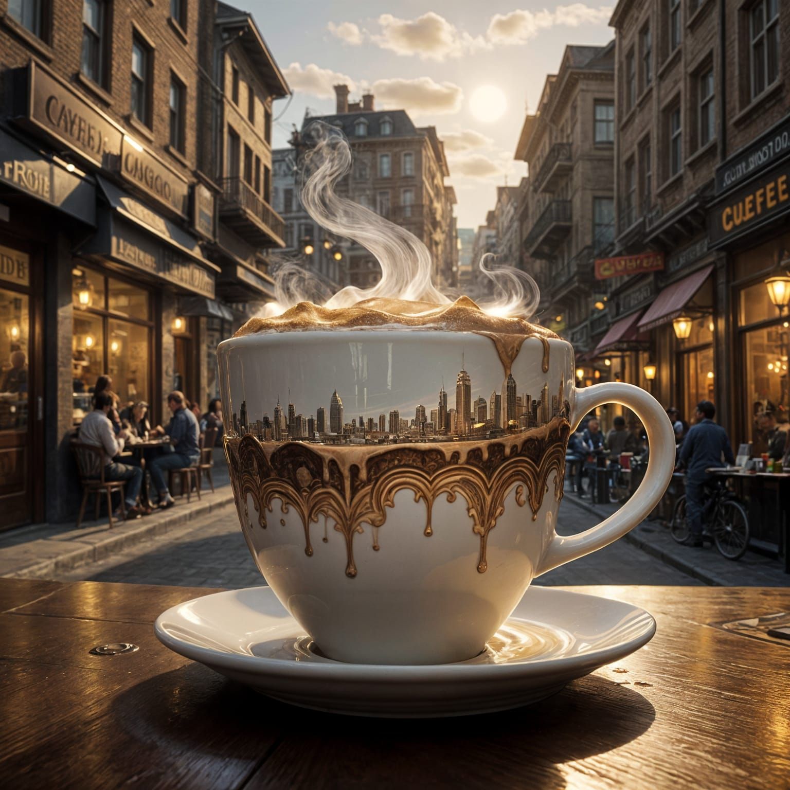 Colossal Coffee Cup Cityscape in Surreal Digital Art
