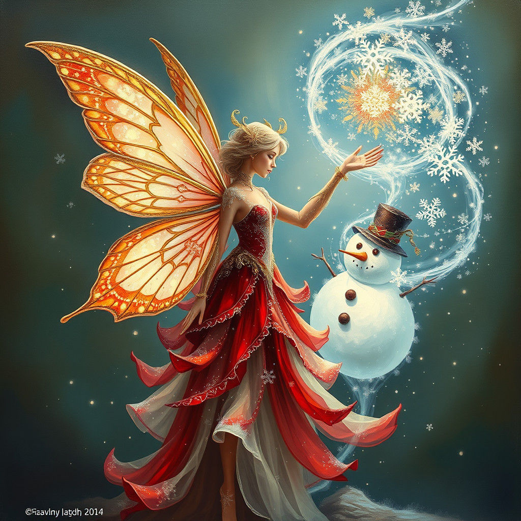 Christmas Fairy Summons Winter Wonderland in Dreamy Oil Pain...