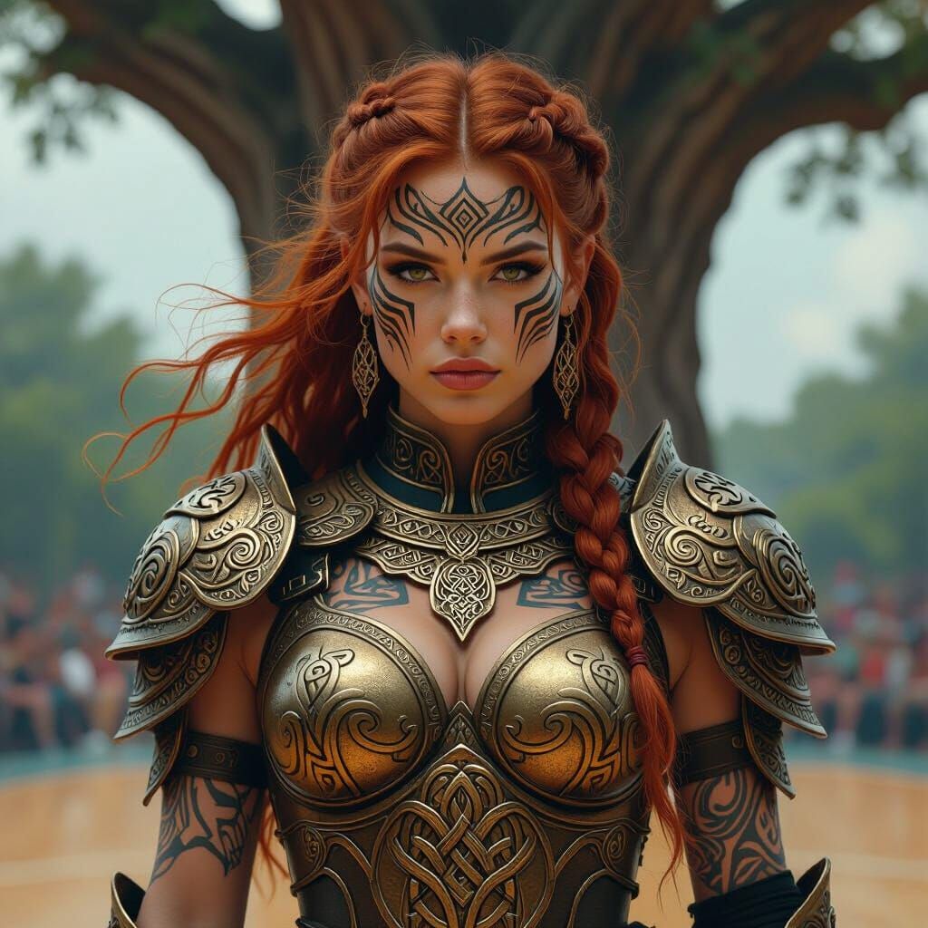 Fierce Basketball Player in Bronze Armor, Art Nouveau Style