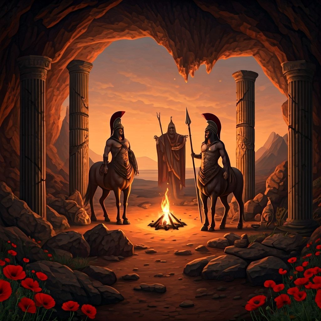 Mystical Centaur Camp on Mars Island in Fantasy Style