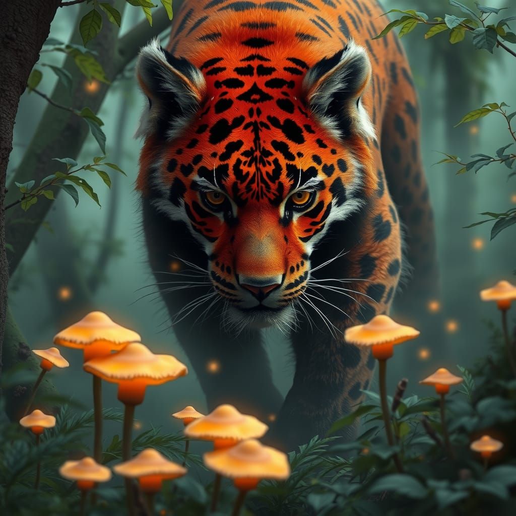Vibrant Tiger-Panda Hybrid in Mystical Forest