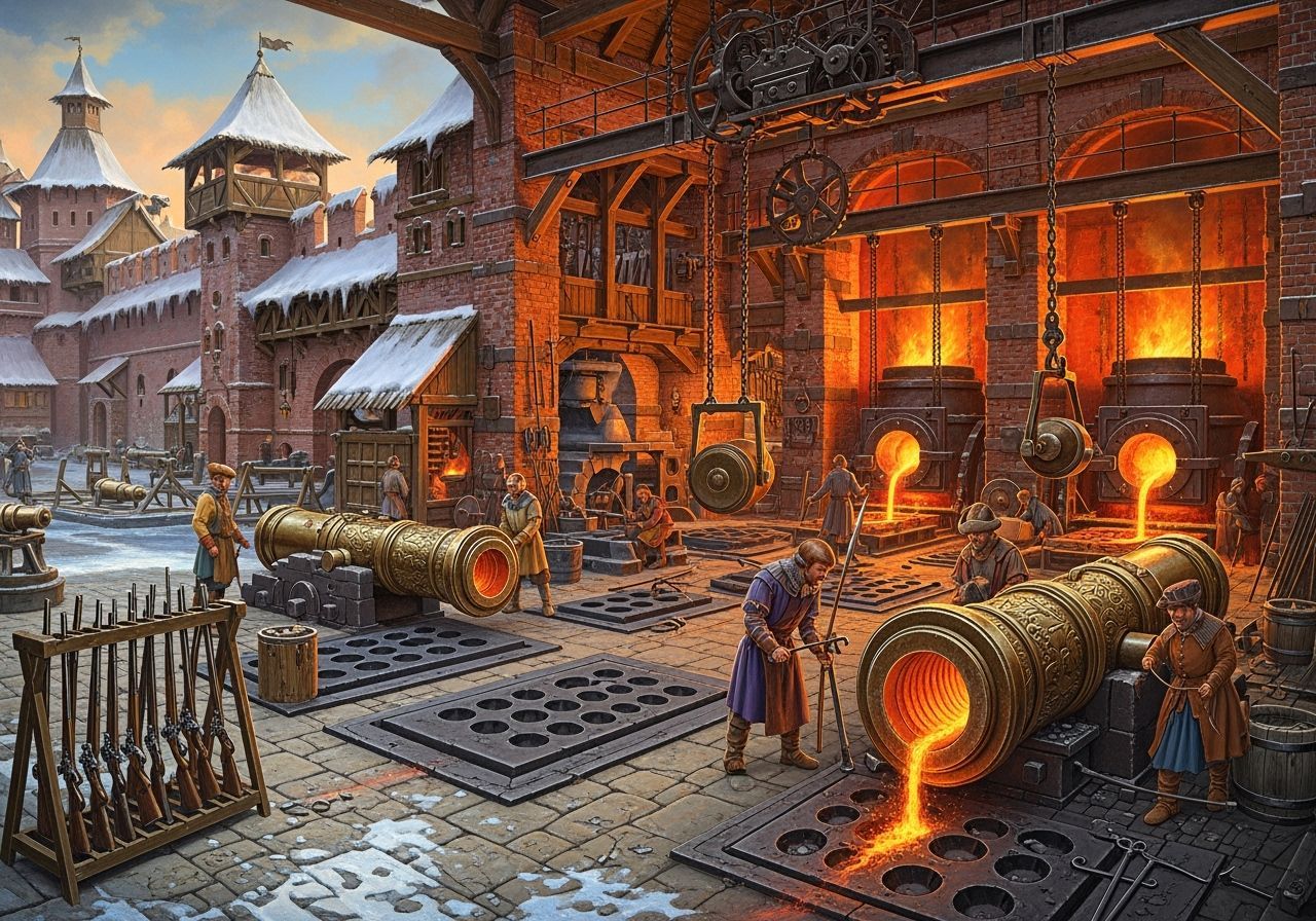 Medieval Russian Foundry in Winter Oil Painting
