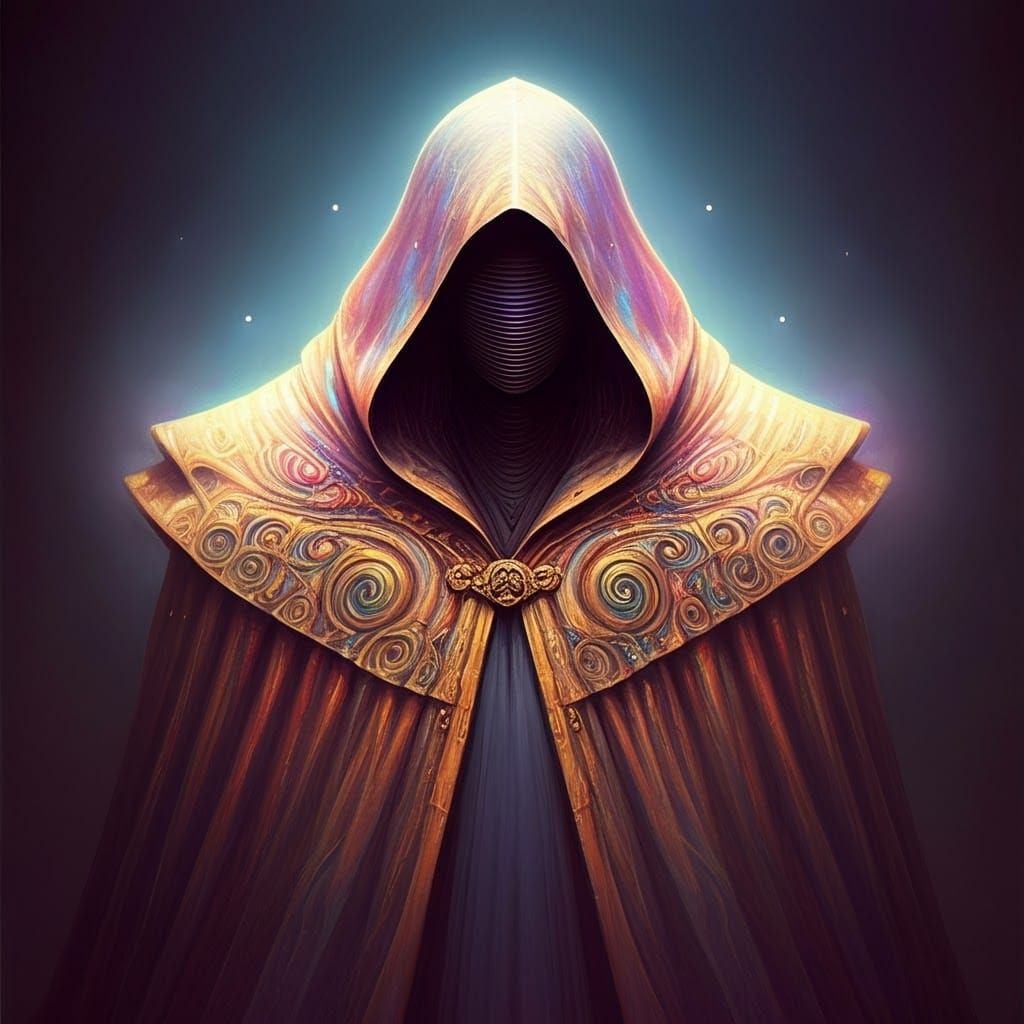 A glowing cloak on a mysterious stranger