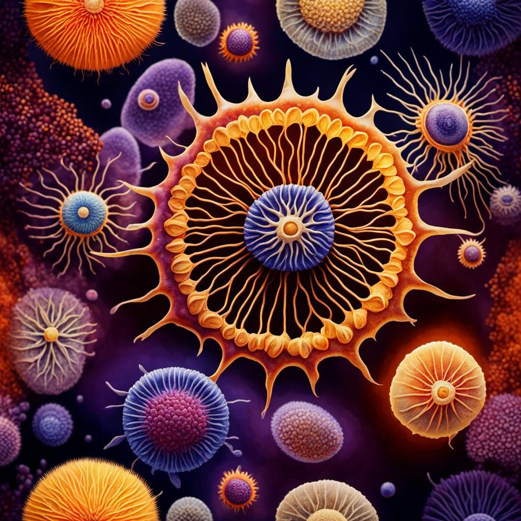 Backlit Microscopic Cell Life in Watercolor Style