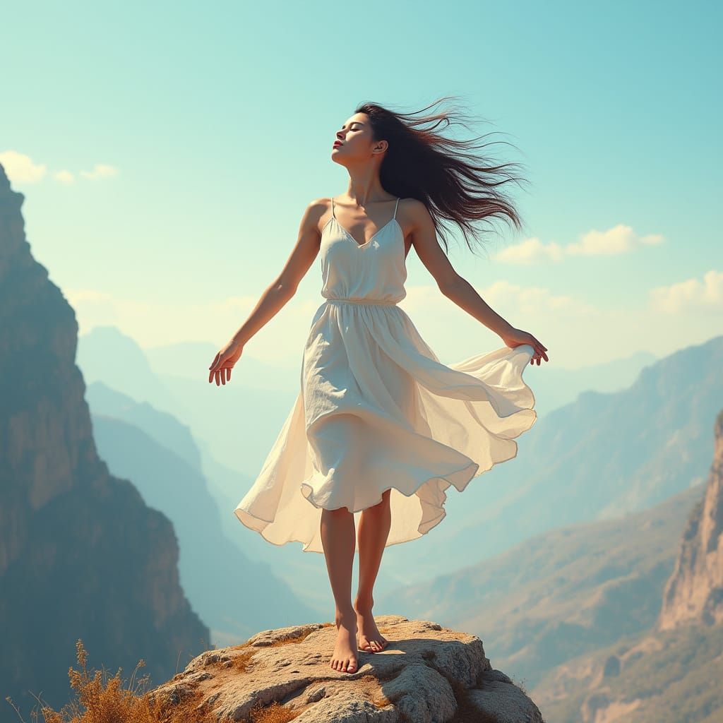 Ethereal Futuristic Goddess Embracing the Sky