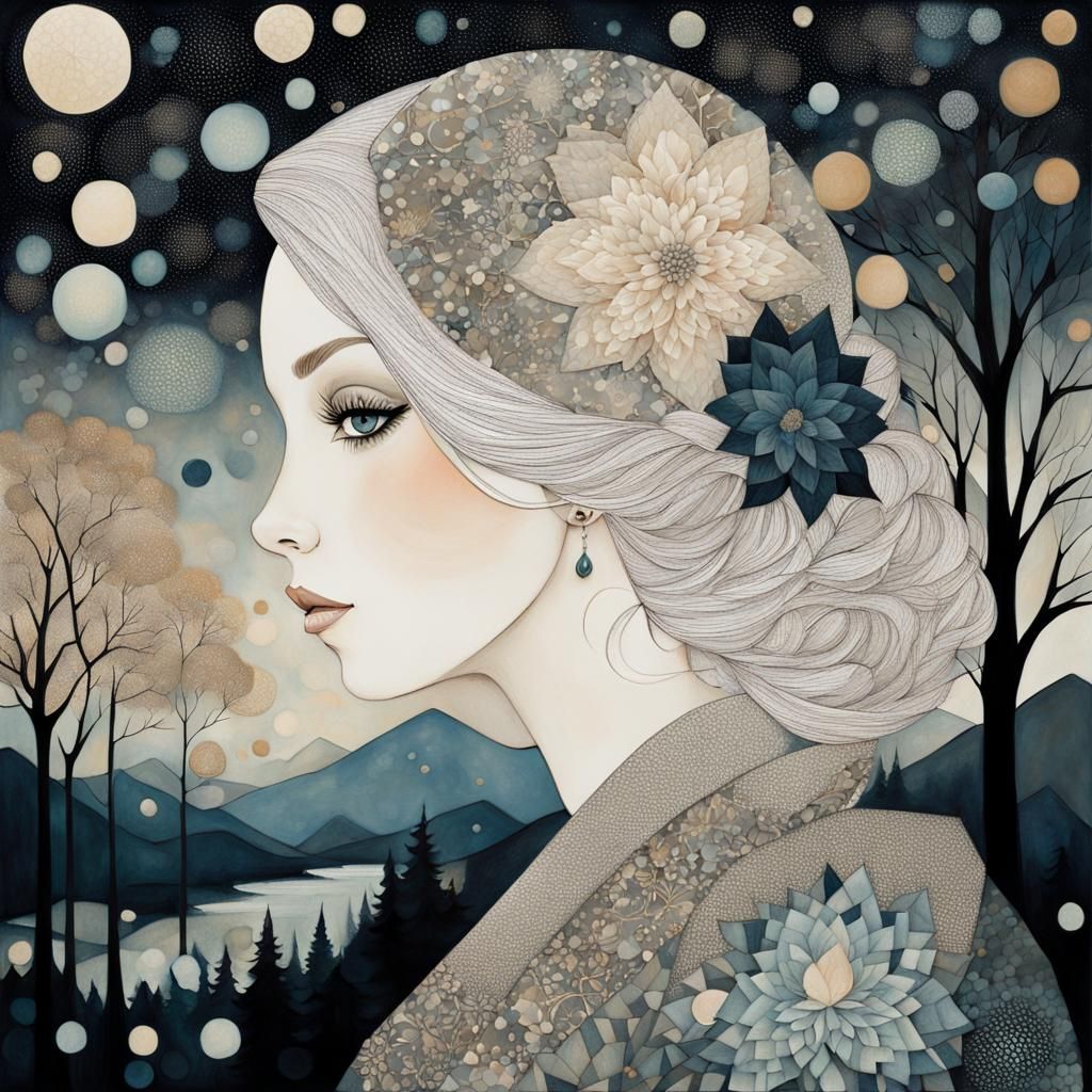 Mystical Woman in Misty City Forest