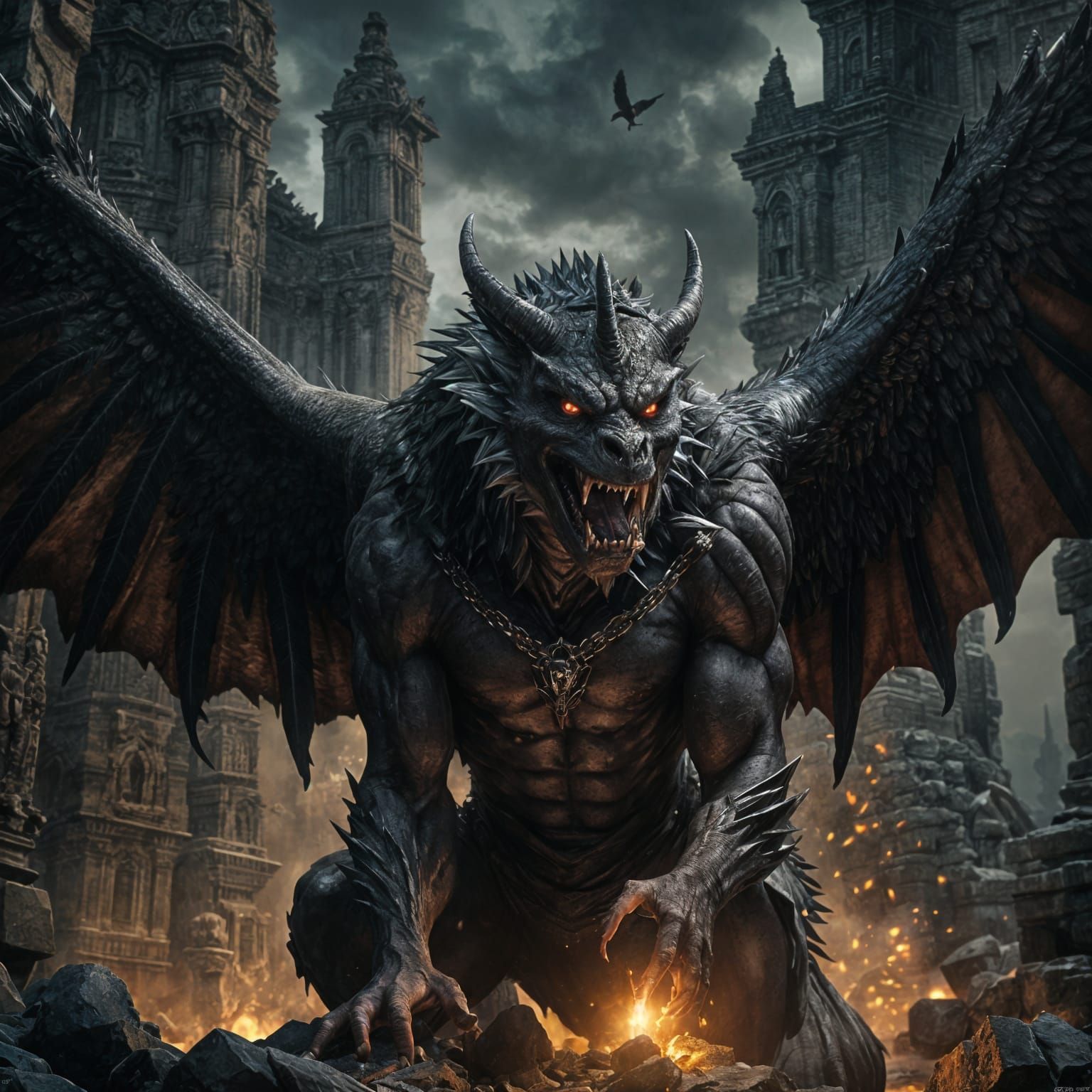 Eerie Vampire Gargoyle in Dark Surrealism Style