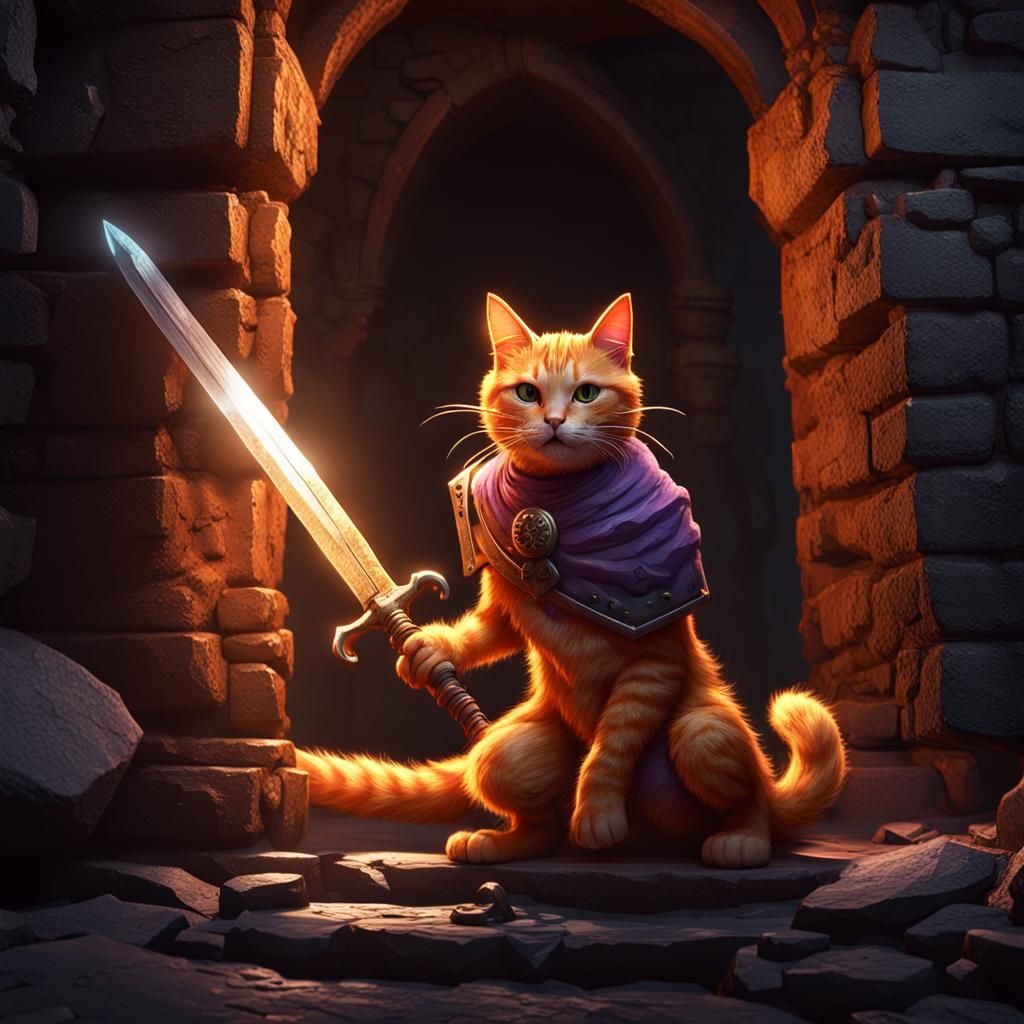 Orange Cat in Dungeon: Dark Fantasy Concept Art