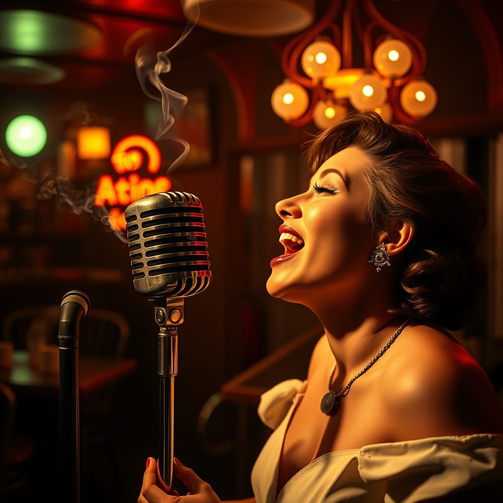 Jazz Singer in Smoky Club, Mid-Century Photo