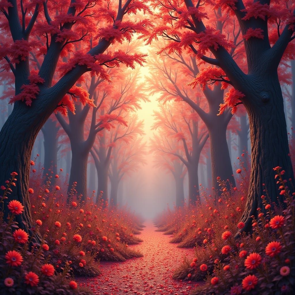 Surreal Valentine's Day Fantasy Scene in Deep, Rich Colors