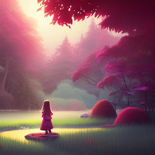 Magic Forest Lake Digital Illustration