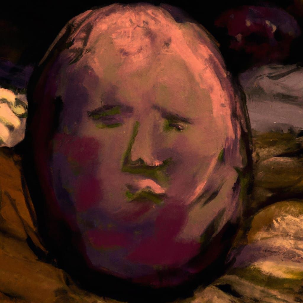A painting of a slightly deformed potato which was  too young to reason and too grown up to dream.
