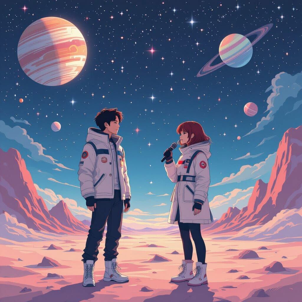 Singers Jimin and Rose in Space Art