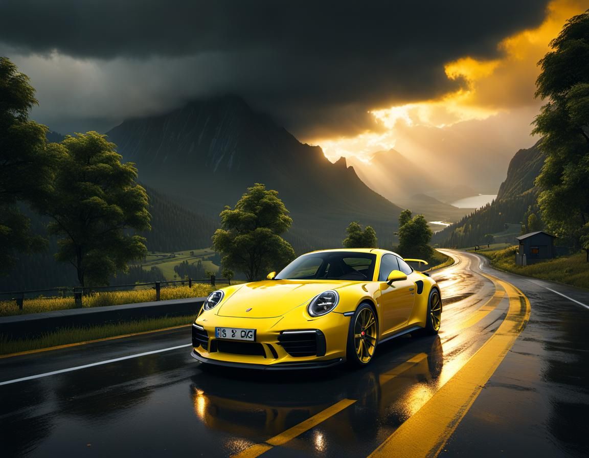 Detailed 3D Render of Yellow Porsche 911