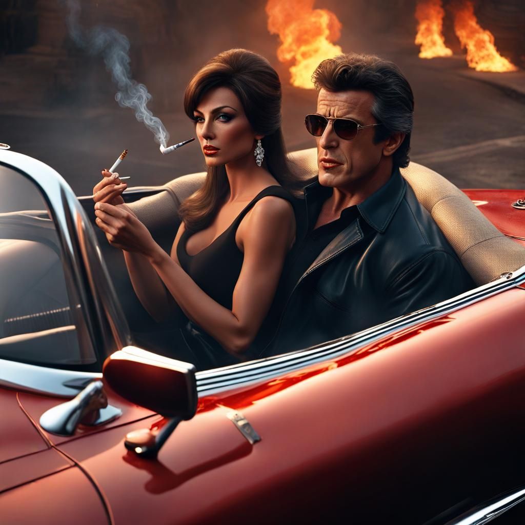 Stallone in Corvette: Detailed Matte Painting