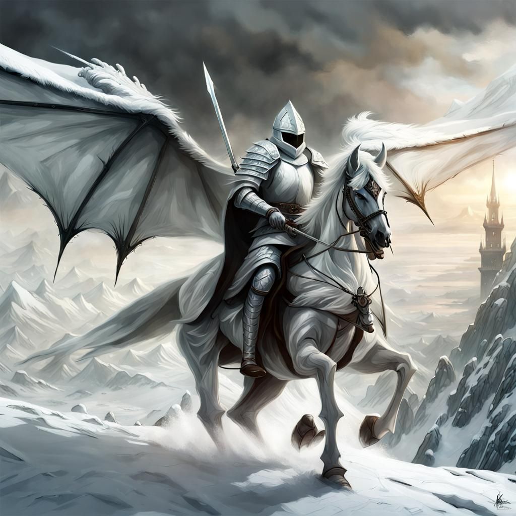 Teutonic Knight on White Dragon in Winter