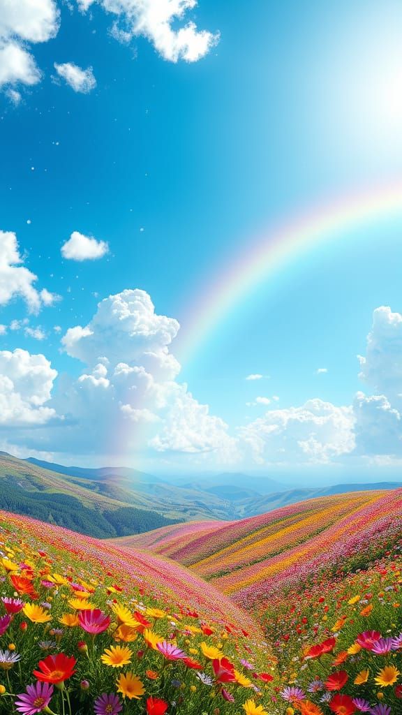 Celestial Paradise with Rainbow and Vibrant Valley