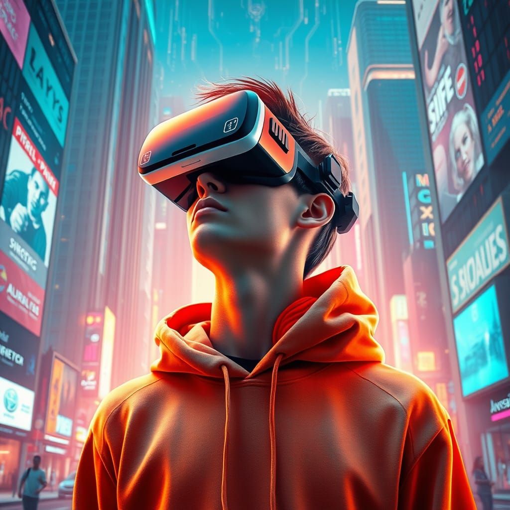 Futuristic VR Adventurer in a Cyberpunk City