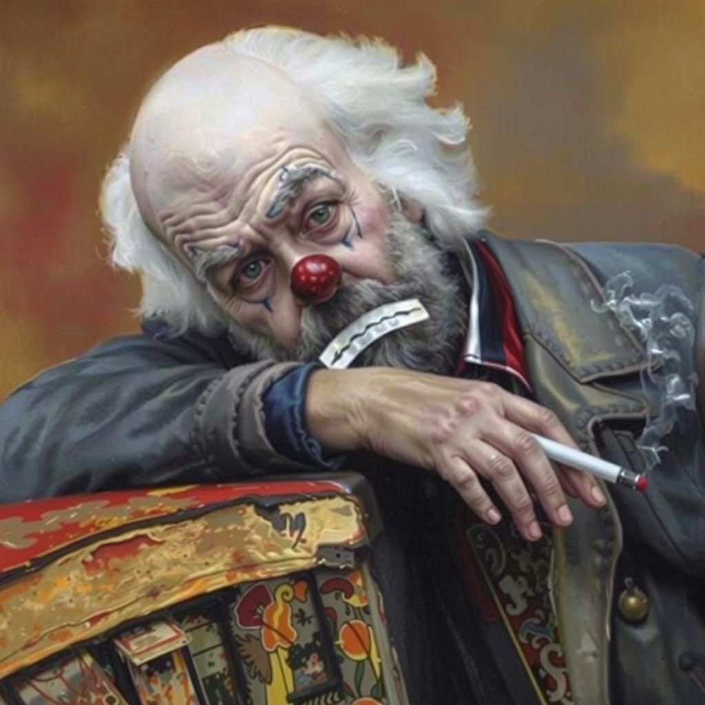 Sad Clown Close-Up as Oil Painting