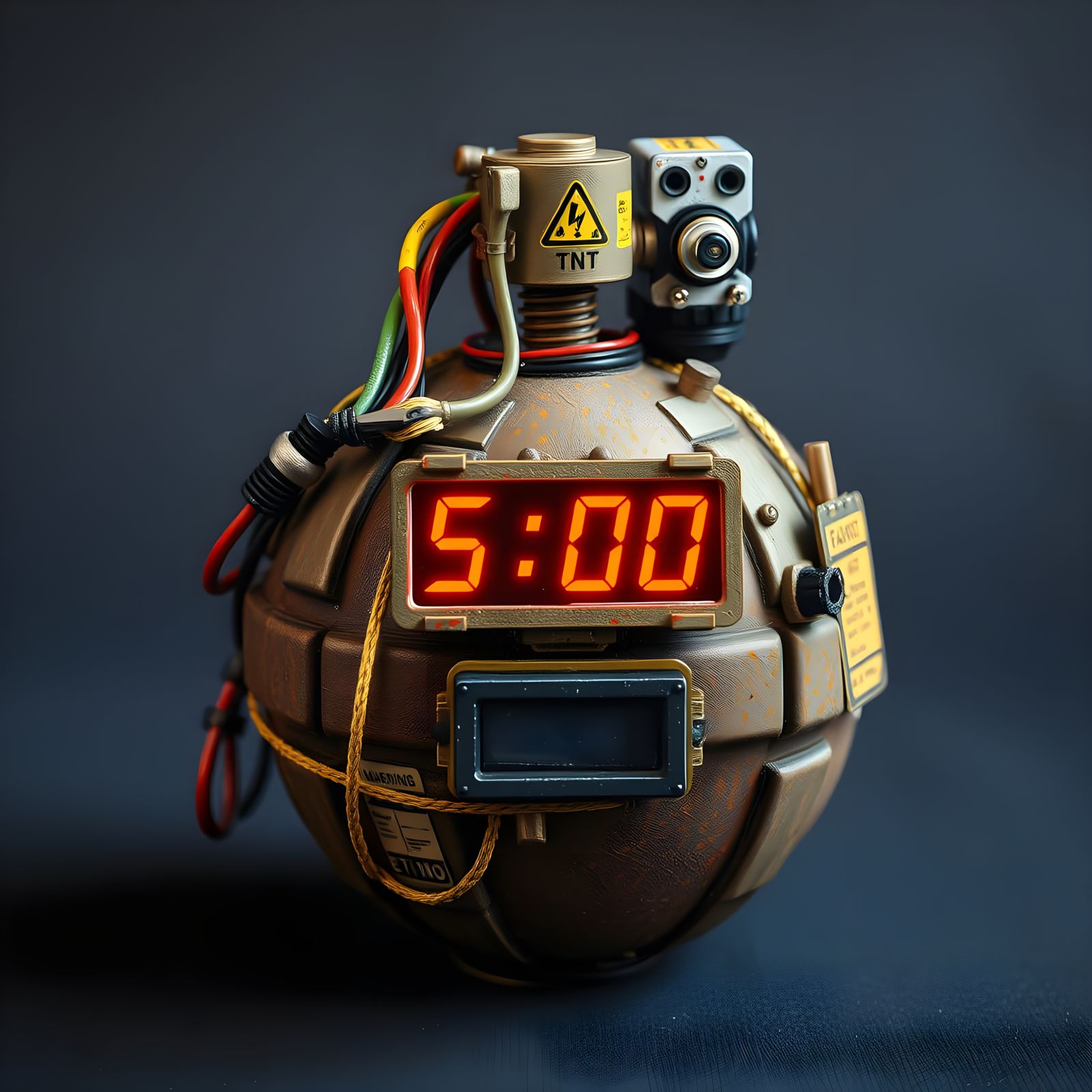 Rusty, Metallic Bomb with Countdown Timer in Gritty, High-St...