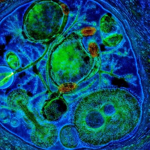 Vibrant Microscopic Cytoplasm with Bioluminescent Proteins