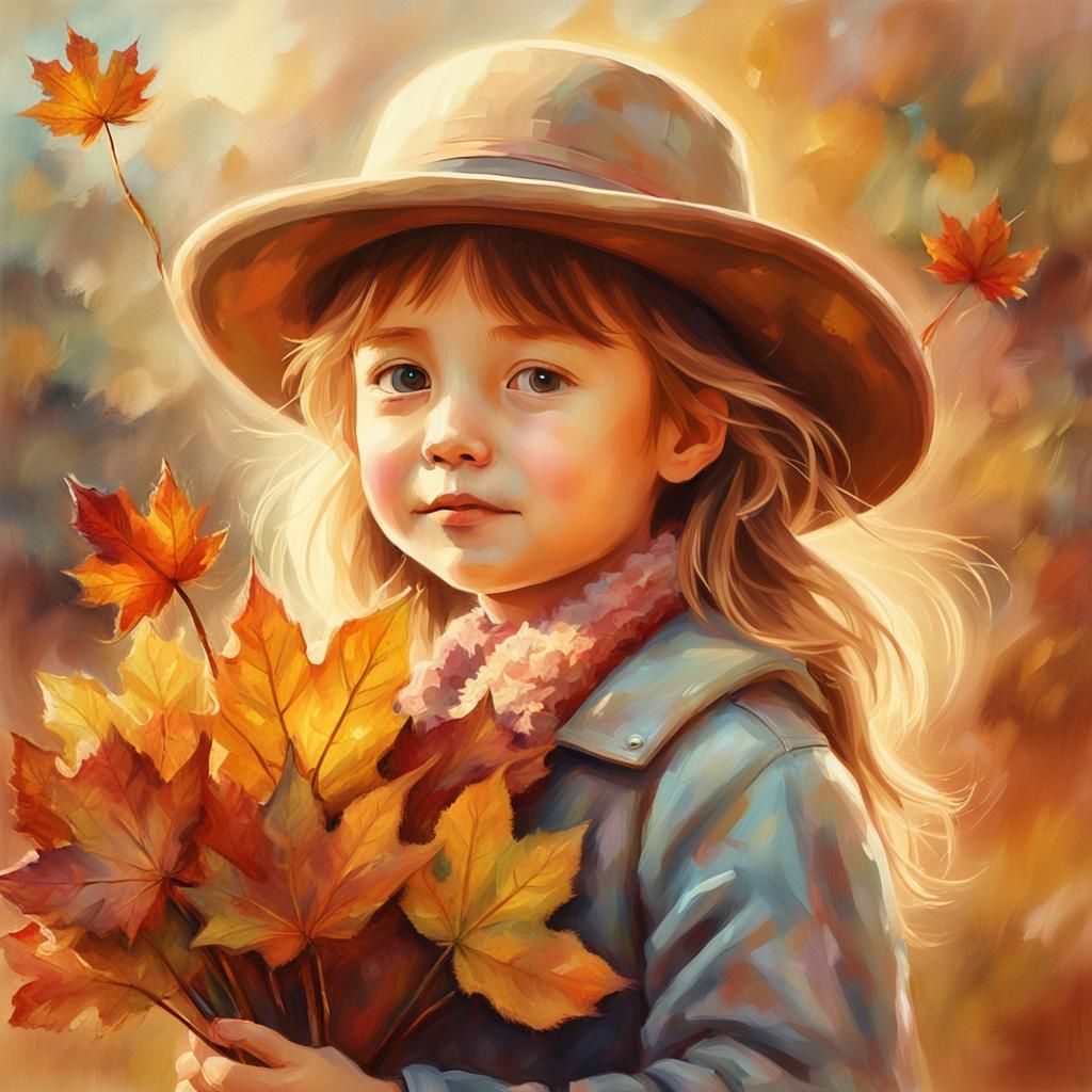 Girl with Autumn Bouquet: A Romantic Pastel Painting