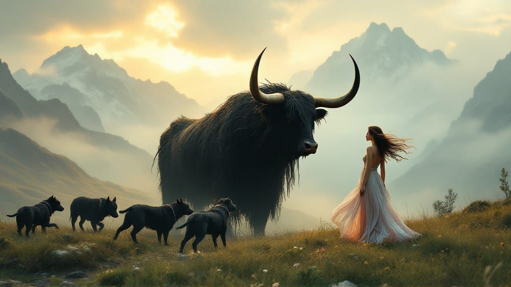 Surreal Encounter in a Retro-Futuristic Landscape