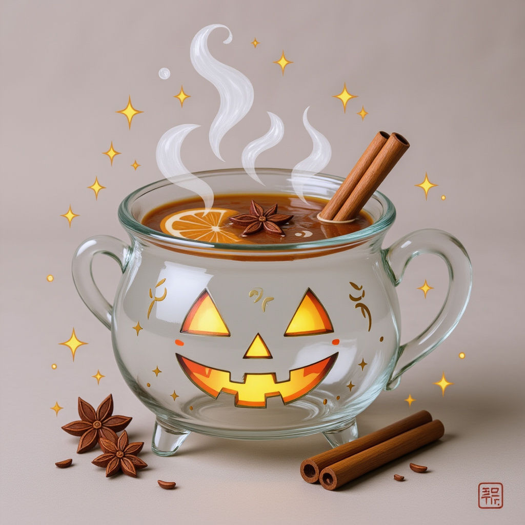 Cauldron's Caress: Spiced Cider in Cauldron Glass