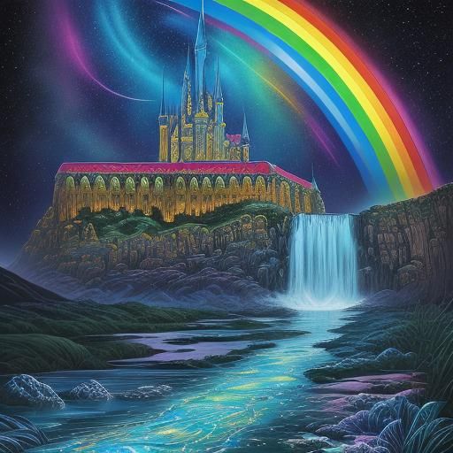 Rainbow water abstract flowing drizzling ice sparkling twink...