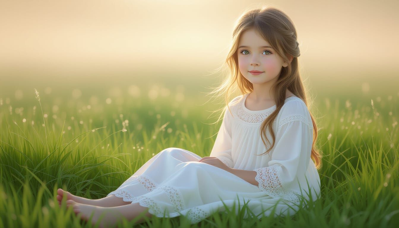 Ethereal Girl in Field: Hyperrealistic Magical Realism