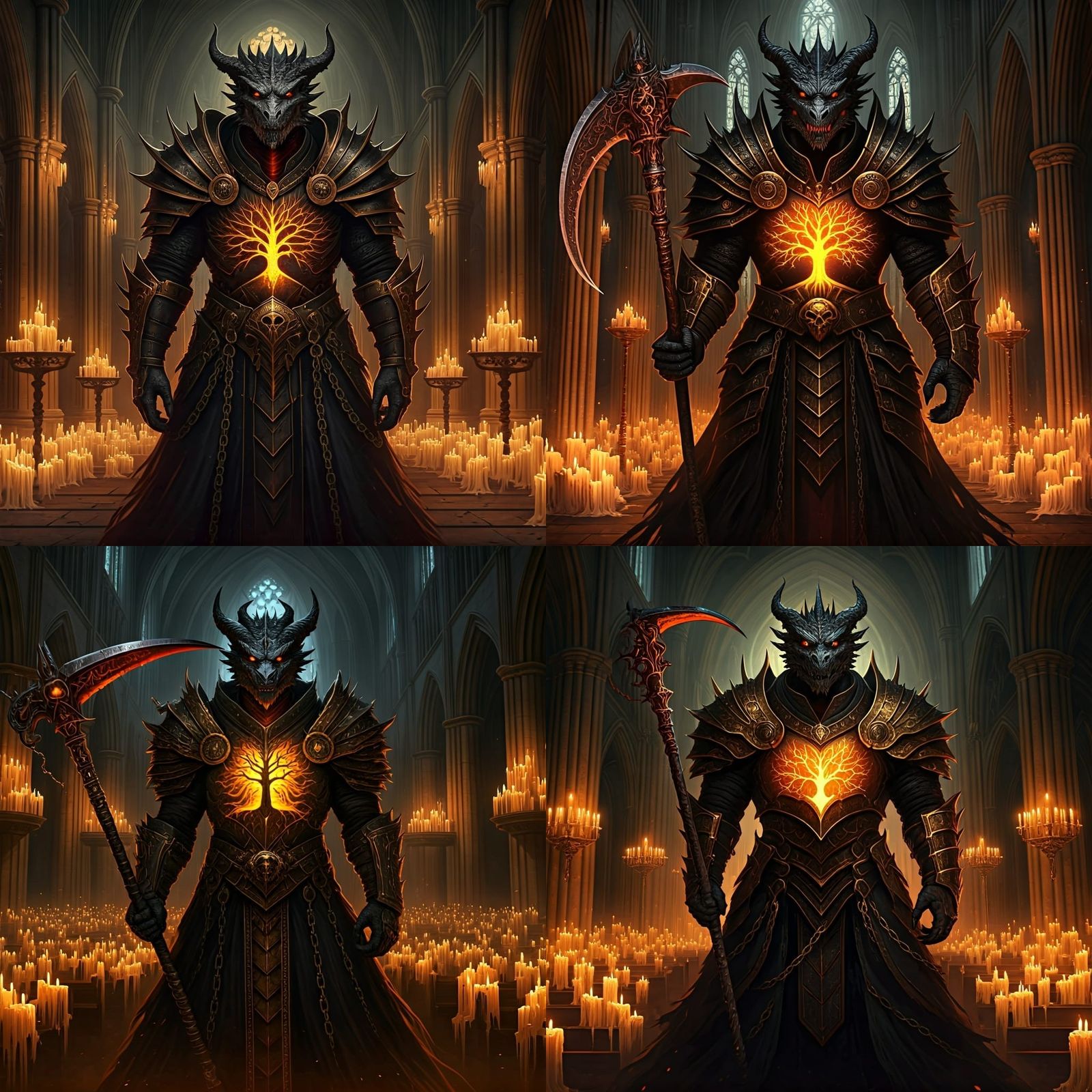 Dragonborn Death Cleric in Gothic Cathedral