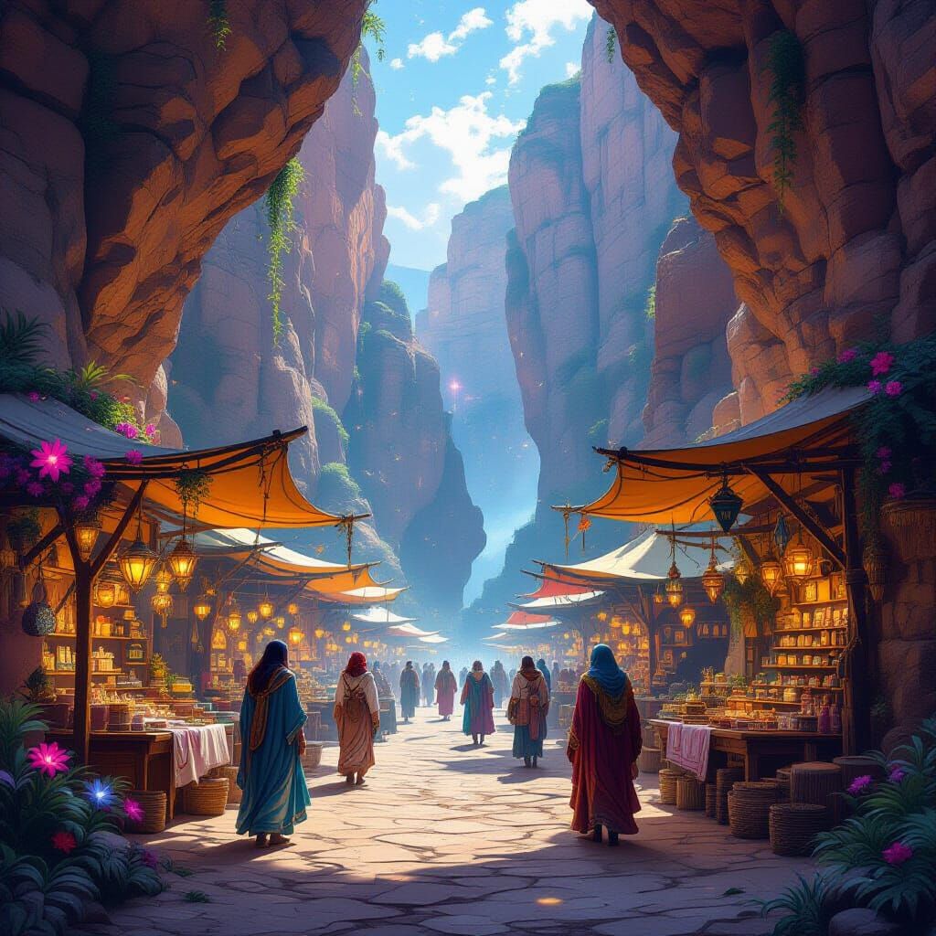 Bohemian Marketplace in Ancient Canyon Digital Painting